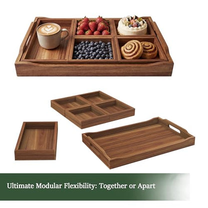 Serving Tray with 5 Removable Snack Boxes,Acacia Wood Snack Tray for Parties and Entertaining, Movie Night, Coffee Table and Charcuterie Serving - color: Snack Tray, size: Snack Tray