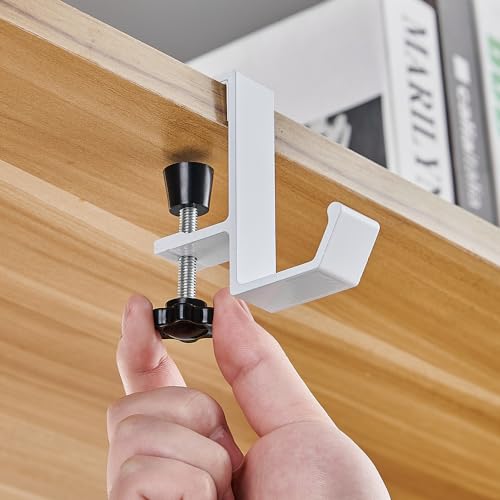 2Pcs Clamp-On Under Desk Headphone Holder Students' Desk Hook Women's Bag Hook with Adjustable Arm Clamp Backpack Handbag and Purse Holder - Suitable for Plate Between 1-5cm / 0.4-1.96” - White - color: White