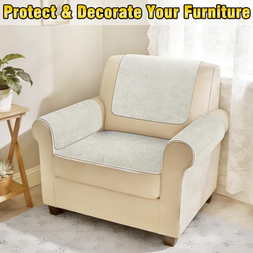 Couch Arm Covers, Sofa Arm Covers, Waterproof Armrest Cover for Sofa, Loveseat, Armchair, Anti-Slip Recliner Arm Cover, Headrest Cover, Arm Chair Covers Set of 2 (Beige, 22"×18") - color: Beige, size: 22" x 18" - 2 pcs