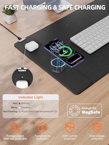 TopMade Mouse Pad with 15W Wireless Charging, XXL Large Leather Desk Mat, Waterproof Gaming Mousepad Home Office Desk Pad Protector, Black (Includes 20W PD Power Adapter & 6.56ft Woven Cable) - color: Black With Adapter