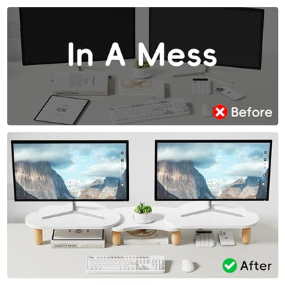 AFOOYO Dual Monitor Stand Riser,Rainbow Cloud Desktop Computer Stand for 2 Monitors,Adjustable Length and Angle Multifunctional Desktop Organizer Stand for Laptop, PC, Computer, Printer,White