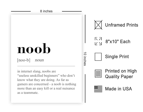 Poster Master Noob Definition Print - Gaming Poster - Dictionary Art - Black & White Wall Design - Typography Art - Funny Game Room or Boy's Bedroom Decor - 8x10 UNFRAMED Wall Art - color: Style-04, size: 8"L x 10"W