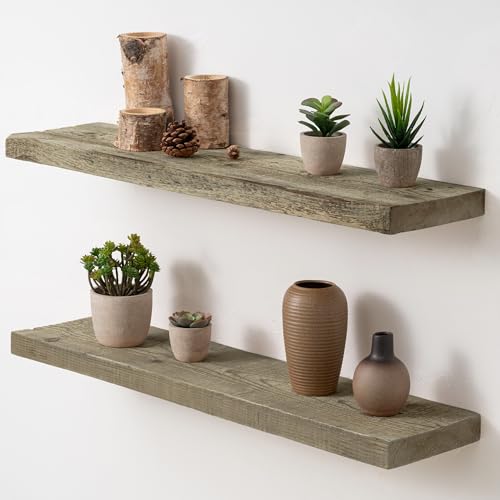 Acovy 30" Unfinished Solid Reclaimed Wood Floating Shelves, Rustic Heavy-Duty Wall Shelves, 8" Deep Floating Shelf for Living Room, Bathroom, Bedroom and Kitchen, Set of 2, Grey - color: Cement Grey, size: 30inches-2p