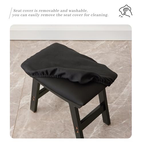Kitsanery Foot Stool,Ottoman,Bamboo Small Sofa Foot Rest Under Desk,Extra Seating for Living Room, Bedroom and Kitchen (Black Stool Legs - Black Surface) - color: Black Stool Legs - Black Surface