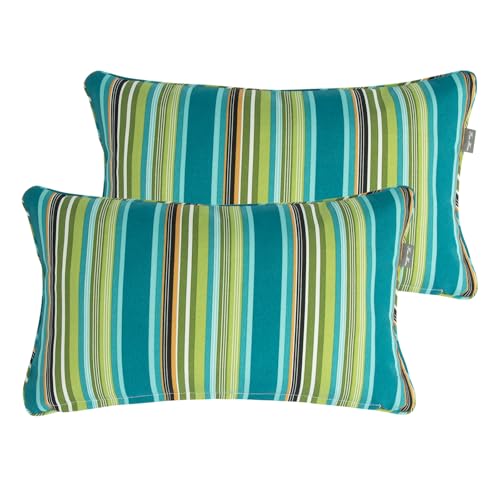FUNHOME Water Resistant Outdoor Lumbar Pillow Covers 12x20 inch Set of 2,Zipper Pillows Cover,Home Decorative for Sofa Headrest,Patio Furniture Couch Chair Pillows Cover Only(Green Stripe) - color: Green Stripe (Cover Only), size: 20" x 12" (Pack of 2)