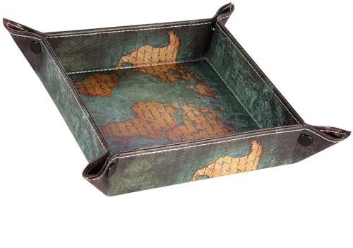 Valet Tray Desktop Storage Organizer, Vegan Leather Catchall Bedside Vanity Tray Nightstand Caddy Holder for Remote Controller, Watch, Keys, Phone, Wallet, Sunglasses, Jewelry - Map - color: Map Design