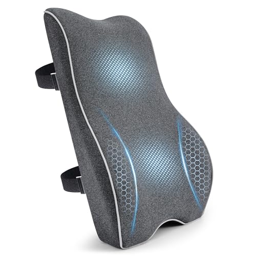 Soft Comfortable Memory Lumbar Support Pillow Back Cushion for Office Chair | Built-In Adjustable Straps Secure Reduce Back Soreness Pressure Distribution Breathable Premium Fabric Long-lasting Support - color: Dark Grey