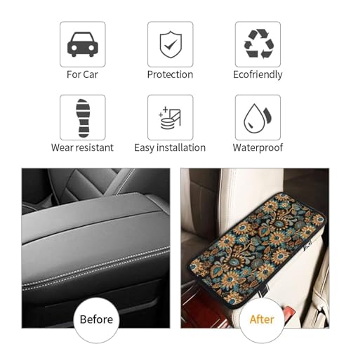 Center Console Cover Boho Flower Scratch Resistance Armrest Cover Protect Pad Car Accessories Hippie Sunflower Armrest Cushion Pad Seat Box Cover Protector - color: Cute Sunflower
