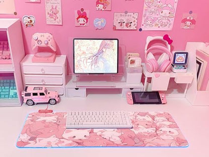 JMIYAV Pink RGB Gaming Mouse Pad 31.5x12 Inch PC XL Large Extended Glowing Led Light Up Desk Pad Non-Slip Rubber Base Computer Cute Mousepad Mat Desk Accessories Gaming Setup Dreamy Cats - color: Dreamy Cats