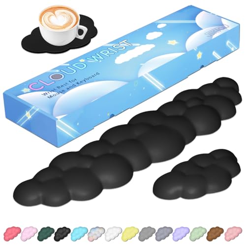 JIKIOU Upgrade Leather Cloud Keyboard Wrist Rest, Cloud Wrist Rest with Non-Slip PU Base, Comfortable Memory Foam Wrist Rest for Computer Laptop Mac Gaming Office and Pain Relief Christmas Wish Gift - color: 03matte Black