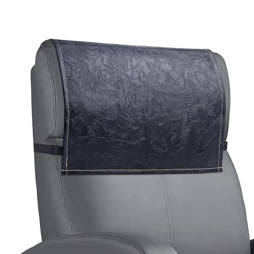 Recliner Headrest Protector,Non Slip Waterproof Headrest Cover,Leather Recliner Headrest Cover for Sofa,Furniture,Living Room,Office Chair(1-Carved Black) - color: 1-carved Black