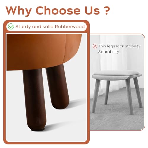 oakvivo Small Foot Stool, Round Faux Leather Pouf Ottoman Foot Rest, Footstool Ottomans with Rubber Legs Under Desk, 13''L x 13''W x 10.2''H, Footrest for Couch, Living Room, Bedroom, Hallway, Brown - color: Brown
