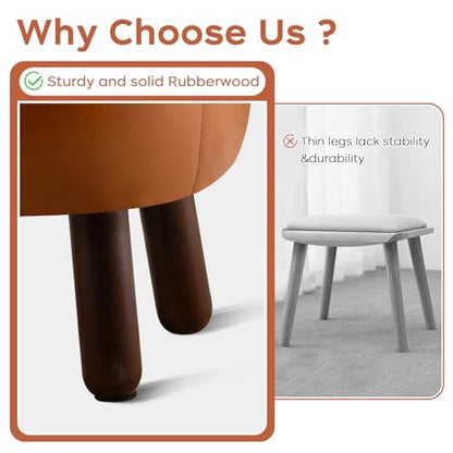 oakvivo Small Foot Stool, Round Faux Leather Pouf Ottoman Foot Rest, Footstool Ottomans with Rubber Legs Under Desk, 13''L x 13''W x 10.2''H, Footrest for Couch, Living Room, Bedroom, Hallway, Brown - color: Brown