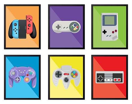 Poster Master 6-Piece Video Game Controller Print - Retro Gaming Poster - Geeky & Gamer Art - Colorful Consoles Wall Design - Great Game Room or Boy's Bedroom Decor - 8x10 UNFRAMED Wall Art - color: Style-08, size: 8"L x 10"W