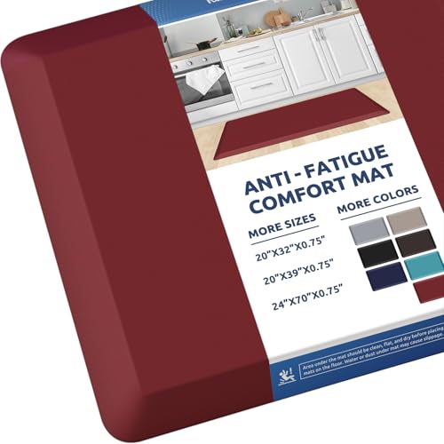 KitchenClouds Kitchen Mat Cushioned Anti Fatigue Rug 20"x39" Water Resistant, Non Slip, Standing and Comfort Desk/Floor Mats for House Sink Office (Red) - color: Red, size: 39"L x 20"W x 0.8"Th