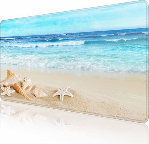Gaming Mouse Pad, Large Non-Slip Rubber Base Mousepad, Keyboard Mouse Mat, Desk Pad with Stitched Edges, 31.5x15.7inch, Beach with Shells in the Sand - color: Beach With Shells in the Sand, size: 31.5L x 15.7W inches