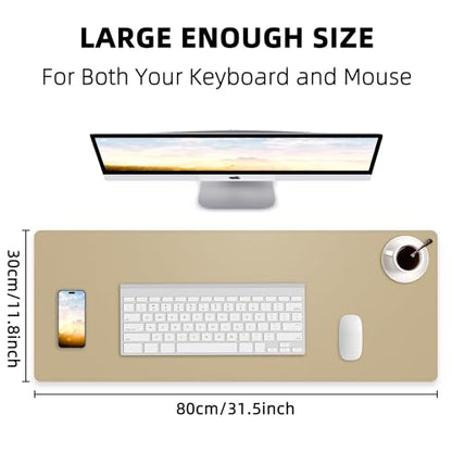 AFIING Apricot Desk Pad 31.5" x 12", Leather Desk Mat | Waterproof PU Leather, Non-Slip Rubber Base, Modern Desk Decor, Office & Home - color: Purebeige