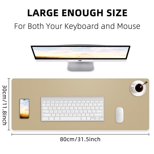 AFIING Apricot Desk Pad 31.5" x 12", Leather Desk Mat | Waterproof PU Leather, Non-Slip Rubber Base, Modern Desk Decor, Office & Home - color: Purebeige
