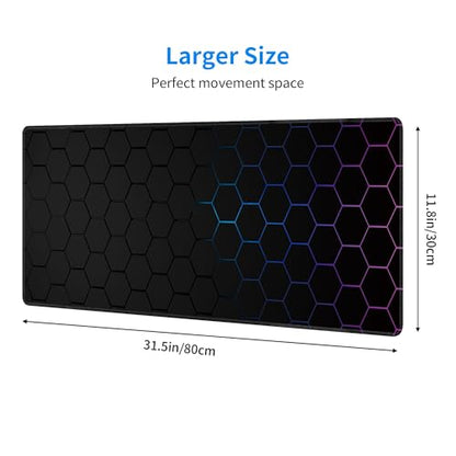Hexagon Honeycomb Large Mouse Pad,Gaming Keyboard Desk Pad,Extended Mouse Mat Non-Slip Rubber Base with Stitched Edges for Office Game Home XL 31.5"x11.8" - color: Honeycomb, size: 31.5L x 11.8W inches