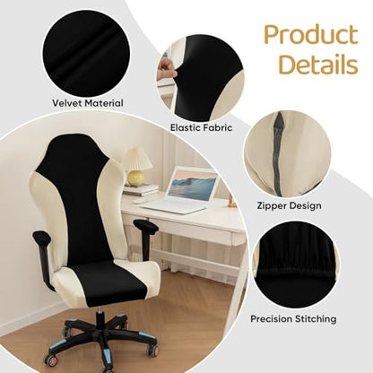Lavish Cover Velvet Stretchable Gaming Chair Cover, Washable, Anti-Scratch Slipcover with Armrest Protection, Cat Scratch Proof for Office and Computer Chairs(No Chair, Black) - color: Black