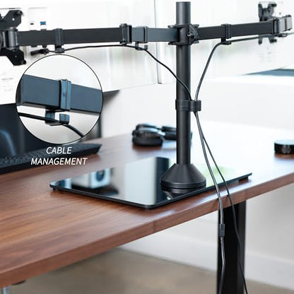 VIVO Freestanding Dual Ultrawide Monitor Stand with Sleek Glass Base and Adjustable Arms, 2 Screens up to 38 inches and 22 lbs Each, Black, STAND-V038FG - color: Black, size: 13" to 38" Screens