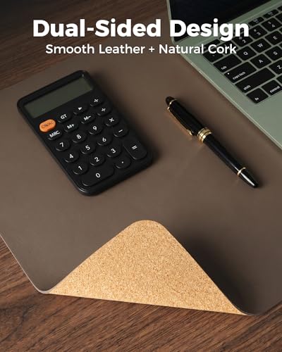 Aothia Dual-Sided Desk Mat - Leather & Cork Desk Protector, Large Mouse Pad & Writing Pad for Office/Home, Coffee (25.6"x13.7") - color: Coffee+cork, size: 25.6" x 13.7"