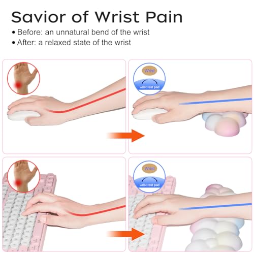 JIKIOU Upgrade Leather Cloud Keyboard Wrist Rest, Cloud Wrist Rest with Non-Slip PU Base, Comfortable Memory Foam Wrist Rest for Computer Laptop Mac Gaming Office and Pain Relief Christmas Wish Gift - color: 02rainbow