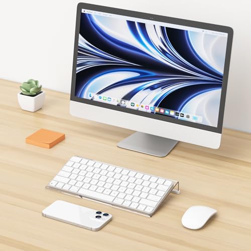 Richboom Computer Keyboard Stand for Desktop, 11.8" Tiny Clear Acrylic Keyboard Riser 78 Keys Compact Keyboard Lift for Desk Ergonomic Short Keyboard Holder Tray with White and Purple Silicone Strip - color: Clear W/ White Silicone Strip