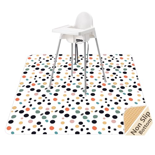 Splat Mat for Under High Chair/Arts/Crafts, Waterproof and Anti-Slip Splash Mat Floor Protector, Washable Highchair Floor Mat, 51 Inch Reusable Messy Mat and Baby Feeding Table Cloth - color: Polka Dot