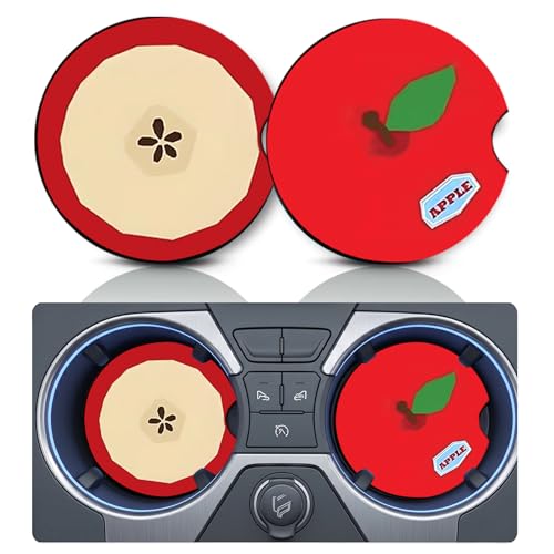 2PCS Red Apple Car Cup Holder Coasters, Cars Coasters for Cup Holders, 2.75" Universal Anti Slip Rubber Mat with Finger Slot, Cute Fruit Car Accessories Interior Decor, Apple Gifts for Women, Men - color: Apple