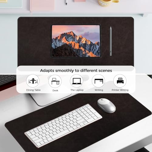 Large Gaming Desk Pad with Stitched Edges - 2mm Thickness Leather Mouse Mat, Non-Slip Base Desk Mat for Office/Home 31.5"x 15.7" L Black - color: Black, size: 31.5" x 15.7"