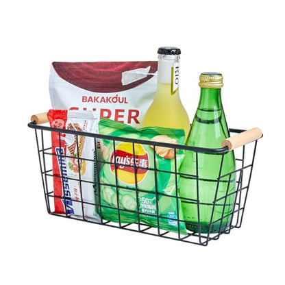 Black Metal Hanging Baskets with Handle, Wire Wall Storage Organizer with Hooks, Adhesive baskets for Kitchen, Bathroom, Pantry,Spice Rack, Cabinet Organizer, Shower Caddy 2-Pack - size: 2 Pack