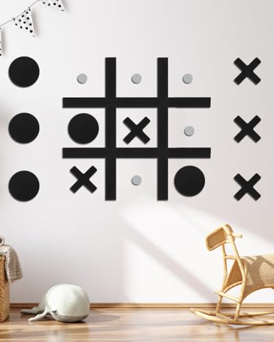 DTRK Magnetic Tic Tac Toe Wall-Mount Game,Game Room Decor,Hallway Decor,Playroom Decor,Modern Wall Decals for Kids Room,Classroom&Offices,Fun for Kids and Adults (Black, Simple Installation) - color: Black