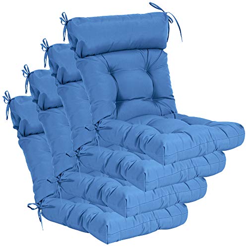 QILLOWAY Outdoor Rocking Chair Cushions Set of 2, 100% Polyester Waterproof Patio Rocking Chair Cushion, High Back Weatherproof Chair Pad for Adirondack & Outdoor Furniture, Marine Blue - color: Marine Blue