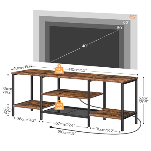 HOOBRO TV Stand with Power Outlets to 65 Inches, TV Console Table with Open Storage Shelves, Industrial Media Entertainment Center for Living Room Bedroom, Rustic Brown and Black BF40DS01 - color: Rustic Brown + Black, size: 55 Inch