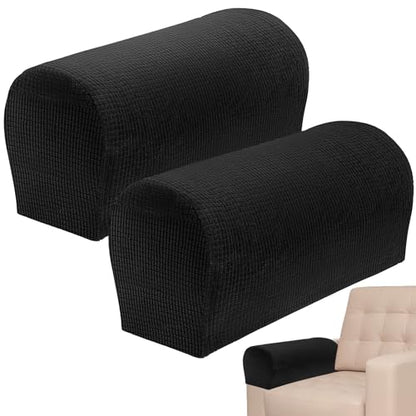 RAINFLOW Stretch Armrest Covers for Sofa - Couch Arm Covers for Recliner, Anti-Slip Furniture Protector for Dogs, Cats, Kids – Soft, Durable, Machine Washable (Black, Set of 2)