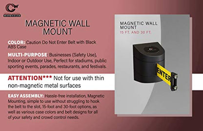 Crowd Control Warehouse - CCW Series WMB-230 Magnetic Wall Mount Retractable Belt Barrier - 30 Foot, Caution Do Not Enter Belt with Black ABS Case - color: Caution Do Not Enter Belt with Black ABS Case, size: 30 foot belt