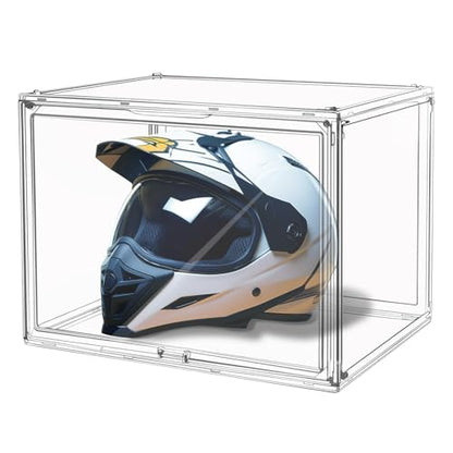 GUDEMAY Large Clear Stackable Plastic Storage Bins with Door, Dustproof Figures Collectibles Display Case, Football & Motorcycle Helmet Showcase, Basketball, Memorabilia Organizer Box (XL, Count, 1) - size: XL
