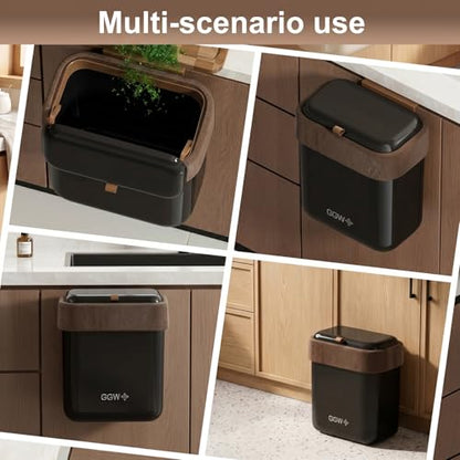 Large 3.9 Compost Bin Kitchen with Lid, Under Cabinet Waste Bin for Kitchen Cupboard, Reusable Waste Container for Office, Bathroom, Bedroom, Black - color: Black