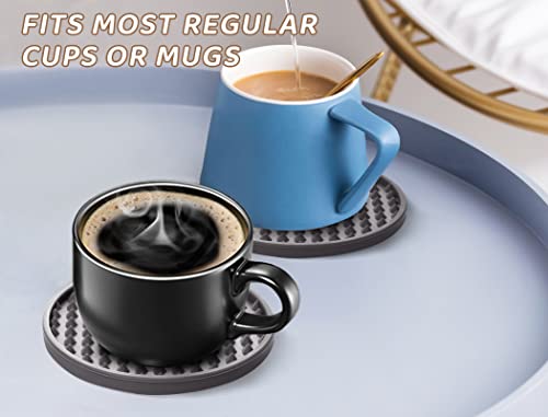 Coasters for Drinks 6 Pack Drinking Coasters with Holder,Heat Resistant Silicone Cup Mat Tabletop Protection,Non-Slip Rubber Coaster for Kinds of Cups (Grey) - color: Grey-metal Holder
