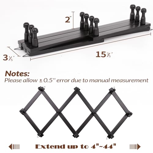 SCUNDA Wall Rack with 10 Hooks, Wooden Wall Expandable Coat Rack for Coat, Hats, Baseball Caps, Coffee Mug, Jewelry(Black) - color: Black, size: 10 Hooks