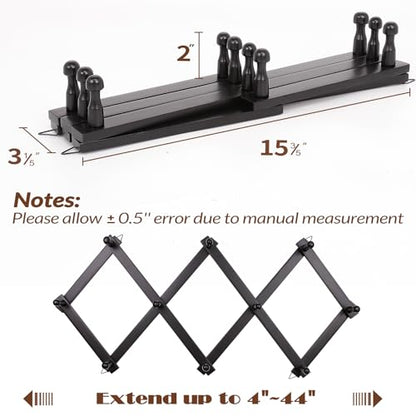 SCUNDA Wall Rack with 10 Hooks, Wooden Wall Expandable Coat Rack for Coat, Hats, Baseball Caps, Coffee Mug, Jewelry(Black) - color: Black, size: 10 Hooks