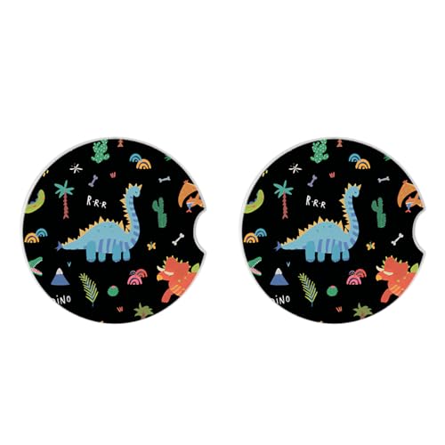 Cute Dinosaur Cup Holders Car Coasters Set for Women/Men,2.56" 2 Pack Universal Auto Anti Slip Coaster with A Finger Notch,Ceramic Stone with a Finger Notch for Easy Move. - color: Cute Dinosaur 2