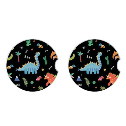 Cute Dinosaur Cup Holders Car Coasters Set for Women/Men,2.56" 2 Pack Universal Auto Anti Slip Coaster with A Finger Notch,Ceramic Stone with a Finger Notch for Easy Move. - color: Cute Dinosaur 2