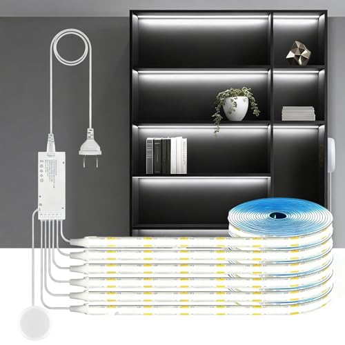 12V COB LED Strip Lights Kit,3.3Ft 6-in-1 Self-Adhesive LED Under Cabinet Lighting with 36W Adapter Dimmable Touch Switch for Acoustic Panel, Display Cabinets, Wardrobes,Cabinets, Showcase Lighting - color: White, size: 3.3Ft