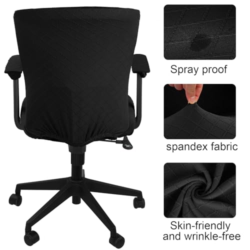 Tallew 4 Pcs Office Chair Covers Set Computer Universal Protective Stretchable Chair Seat Covers Desk Armrest Slipcovers Pads Office Cushion Backrest for Rotating(Quilted Black) - color: Quilted Black