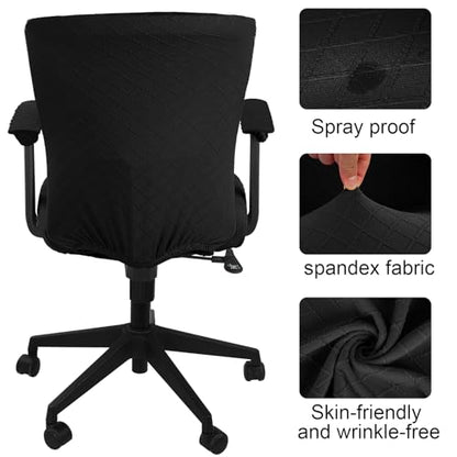 Tallew 4 Pcs Office Chair Covers Set Computer Universal Protective Stretchable Chair Seat Covers Desk Armrest Slipcovers Pads Office Cushion Backrest for Rotating(Quilted Black) - color: Quilted Black