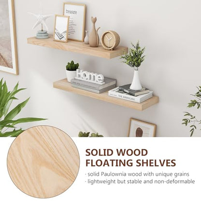 fuqing 30 Inch Floating Shelves | Natural Wood Wall Shelves Set of 2 | 30" W x 6.7" D Natural Wooden Floating Shelves for Living Room Bedroom Home Office - color: Natural, size: 30 Inch