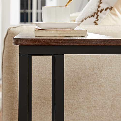 VASAGLE End Table, C Shaped TV Tray with Metal Frame Rolling Casters, Industrial Side Table for Living Room Bedroom, 19.7 x 13.8 x 23.6 Inches, Dark Walnut and Black - color: Dark Walnut + Black, size: 19.7"W x 21.7"H, style: With Wheels