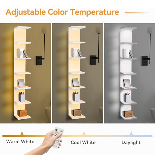 7 Tier Wall Shelves with Led Light, Lack Wall Shelf Unit, Vertical Shelf with Remonte Control,White Shelves - color: 7 Tier White